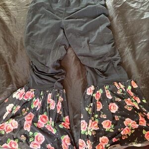 Handmade Black Bell Bottom Pants with Floral Design